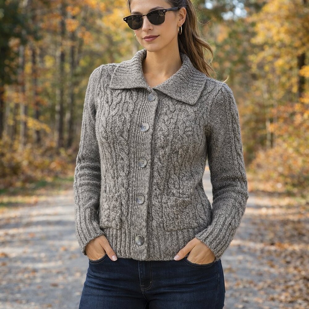 St. John’s Bay Cable Knit Button Cardigan Sweater Gray M